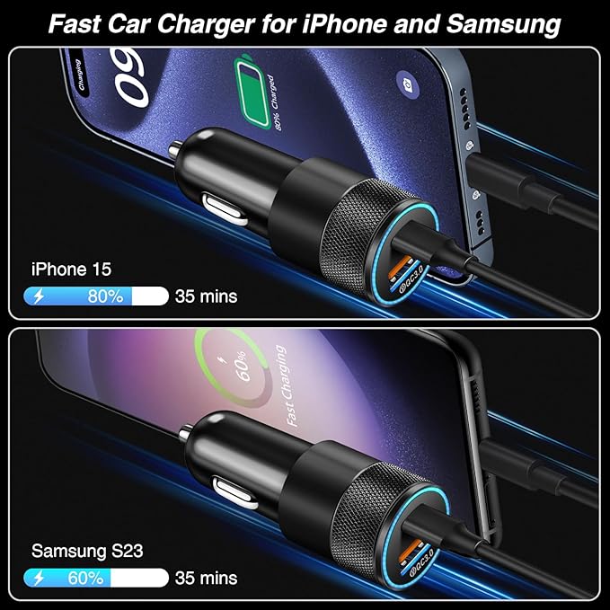 Car Charger, 5 Pack 38W Dual Ports USB-C & USB-A Car Chargers Adapter Fast Charging Cigarette Lighter USB Charger for iPhone 16 15 14 13, Samsung S24, Pixel Cargador para Carro Phone Plug for Car