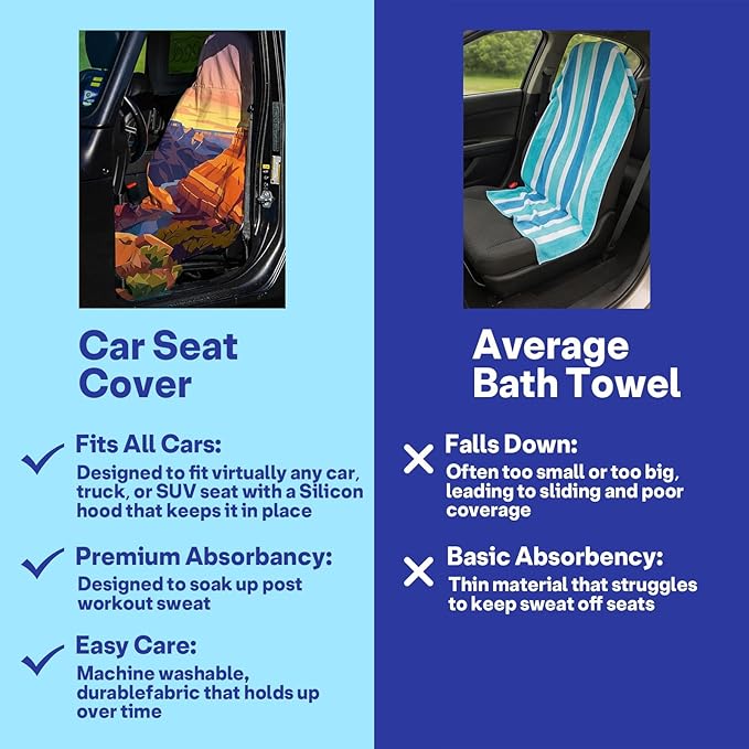 2 Pack Car Seat Towel Covers, Sweat Protector for Front Seats, Premium Thickened Microfiber with Colorado River, Breathable & Quick Dry, Slip-on Headrest Pocket for Gym Running Beach Universal Fit