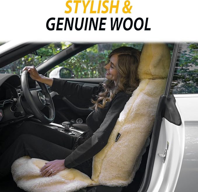 Sheepskin Seat Covers Fuzzy Car Seat Covers Ivory Australian Merino Wool Fluffy Fur Auto Accessories All Season Protection For Your Seats Universal Fits Most Car Suv Airbag Compatible 4- Pack