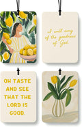 Yellow Lemon Tulip Floral Christian Cologne Car Air Freshener 4 Pcs, Trendy Yellow Religious Hanging Air Freshener for Cars Bathroom Dorm Books Decor, Christian Accessories Gifts for Women Girls