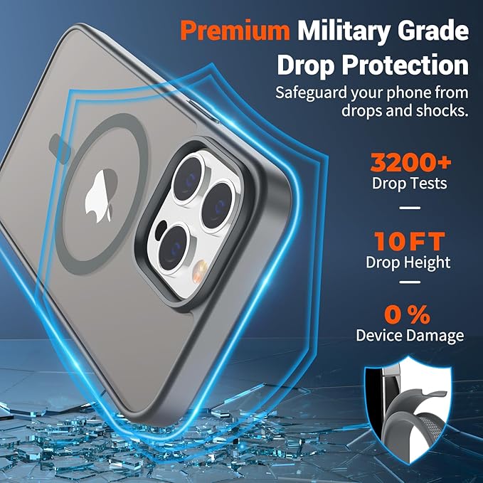 SUPFINE Magnetic for iPhone 13 Pro Max Case (Compatible with MagSafe) (Military Grade Drop Protection) Slim Translucent Matte Shockproof with Anti-Fingerprint Phone Case,Gray