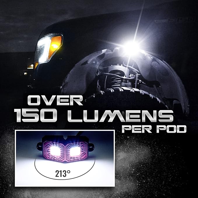 OPT7 Photon Pure White LED Magnetic Rock Lights - 4 Pods w/Magnet Mounts - Wide Angle Underglow Lighting Kit, IP68 Waterproof for Offroad Jeep RZR ATV UTV SUV - Truck Decorations
