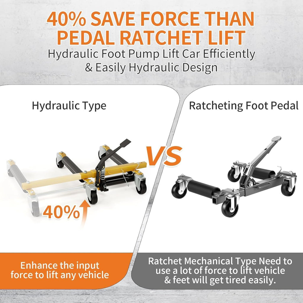 3000LBS Car Wheel Dolly Jack Set of 2, Hydraulic Tire Jack with Foot Pedal, 12'' Wheel Vehicle Positioning Skates for Auto Repair, Tire Moving, Garage, Car Trailer & Vehicle Lift