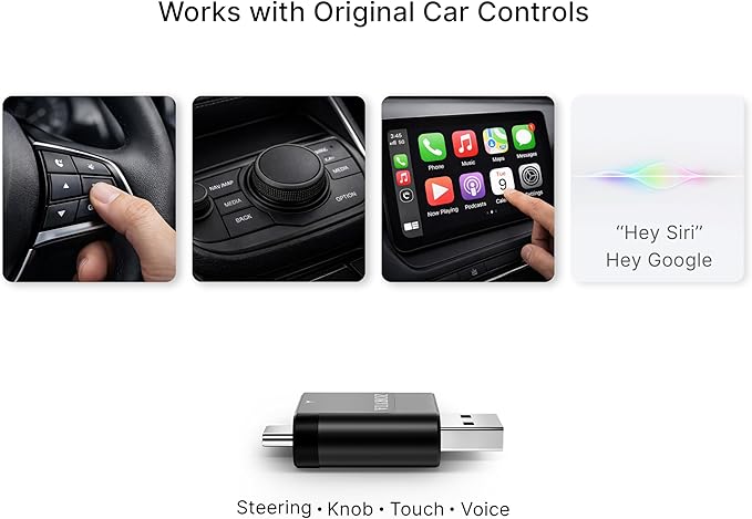ZORVIA Wireless CarPlay Adapter for iPhone & Android Auto 2026 Upgraded - Convert Wired CarPlay to Wireless, Fast Auto Reconnect, Plug and Play, USB-C & USB-A (Black)