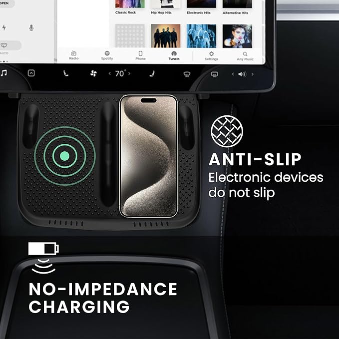 kwmobile Car Central Console Wireless Charging Pad Cover Compatible with Tesla Model Y/Model 3 Cover - Black