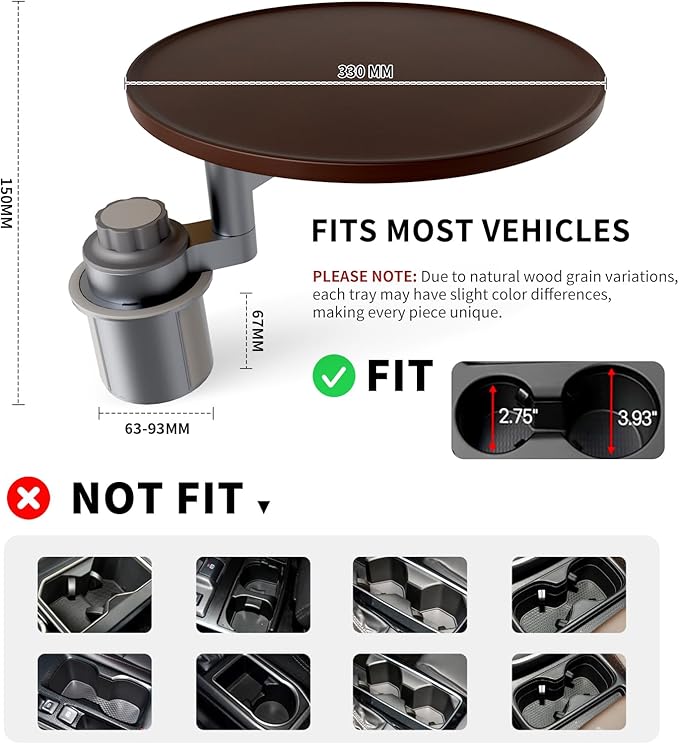 Car Tray & Car Desk for Laptop, 360° Rotating Wood Cup Holder Table, Steering Wheel Tray, Car Accessories for Women & Men,Compatible with Tesla Model Y/3/S, Ford F150/Explorer/Maverick & Most Vehicles