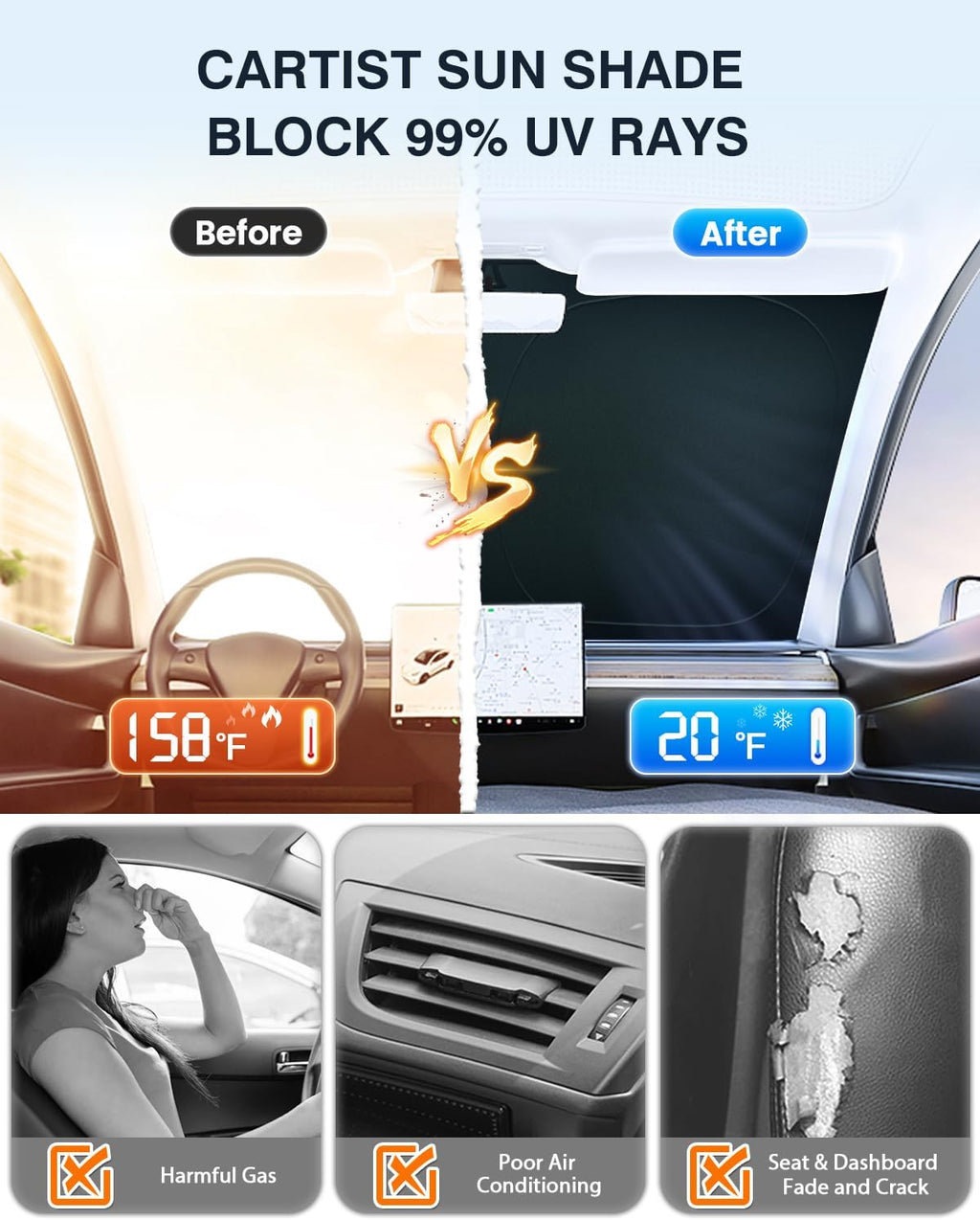Cartist 5-Layer Windshield Sun Shade Fits for Volkswagen VW Taos 2022 2023 2024 2025 Accessories Foldable Car Front Window Sunshade Sun Visor Protector