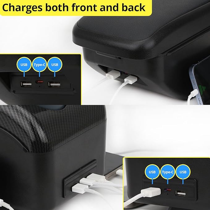 AULPHIKE Compatible with Nissan Versa Armrest 2020-2024 Car Center Console Organizer Armrests Double Layer Storage with USB Ports（Black Style）