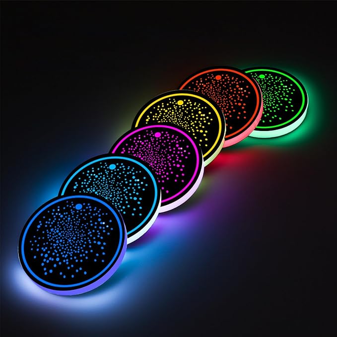 2Pcs LED Car Cup Holder Lights, 7 Colors Light Up Cup Coasters, USB Rechargeable Interior Lighting Accessories for Car Truck Vehicle Decoration﻿