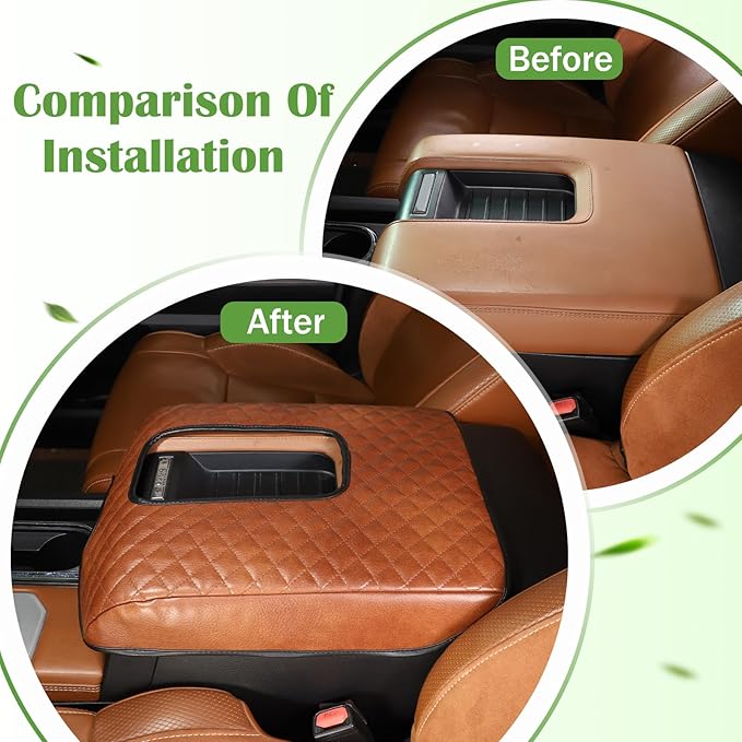 LLKUANG Car Center Console Armrest Cover Pad Fit for Toyota Tundra 2007-2021 Waterproof Leather Seat Armrest Box Cushion Pad Protector (Brown)
