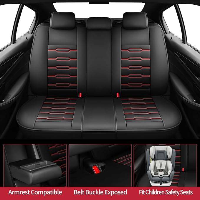 Fit HRV Car Seat Covers for Honda HR-V 2016-2024 2025 2026 - Upgraded Premium Waterproof & Breathable Leather, Airbag Compatible, All-Weather Seat Cushion Protector (Full Set, Black+Red)