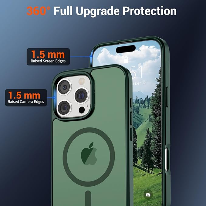 SUPFINE Magnetic for iPhone 16 Pro Case (Compatible with MagSafe) (Military Grade Drop Protection) Slim Translucent Matte Shockproof with Anti-Fingerprint Phone Case,Forest Green