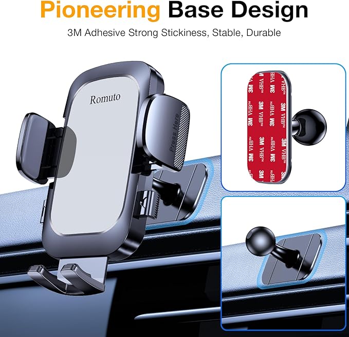 Romuto Phone Holders for Your Car Phone Holder Mount【Super Suction】Cell Phone Mount for Car Accessories for Women Men Windshield/Vent/Dash Truck Stand Desk Mount Clamp Holder for iPhone Samsung Camera
