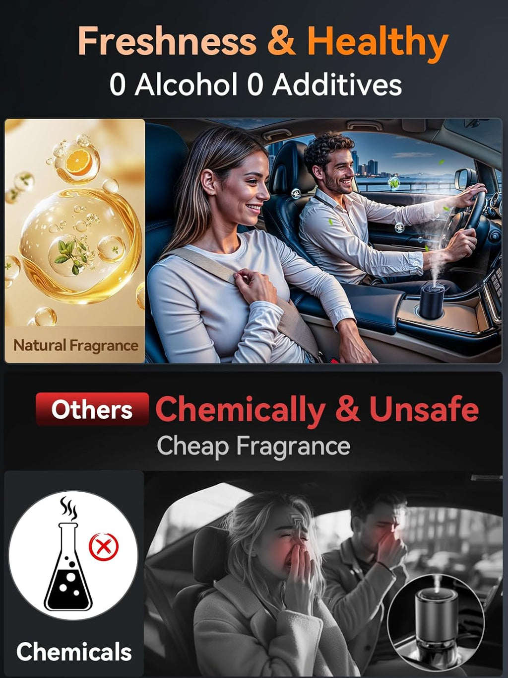 Ceeniu Smart Car Air Fresheners, Sweet Vanilla Scent, A New Smell Experience by Atomization, Each Bottle Perfume Lasts 4 Months, Adjustable Concentration, Auto On/Off, Built-in Battery