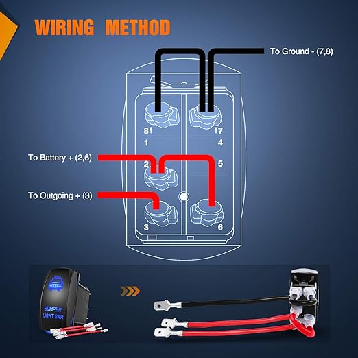 Nilight 90004B Bumper Light Bar Rocker Switch Led Light Bar 5 Pin Laser On/Off Switch 20A/12V 10A/24V Switch Jumper Wires Set