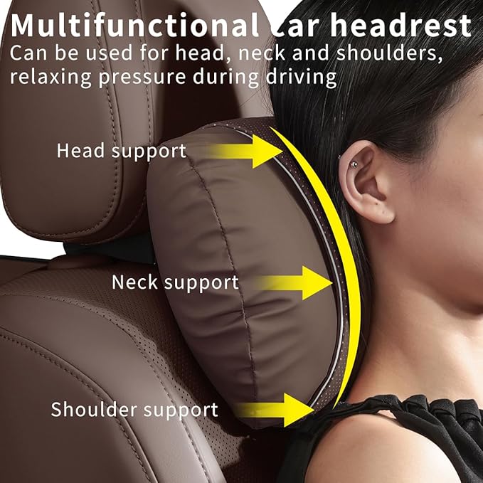 2 Pcs Car Headrest Neck Pillow for Driving,Premium Skin-Feeling Napa Leather Soft and Comfortable Headrest,Two Gears of Height Adjustment Car Seat Headrest Pillow Car Interior Accessories