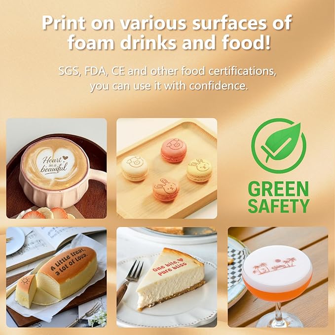 EVEBOT Handheld Food PrintPen for Barista Portable Mini Coffee PrintPen Latte Art Macaron Cookie DIY Design, Bluetooth 4.2-1PCS Red Color