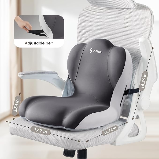 FLORICH Memory Foam Truck Seat Cushion,Car Seat Cushion and Lumbar Support Pillow for Office Chair, Ergonomic Back Support & Sciatica Relief for Long Drives(Beige Grey)