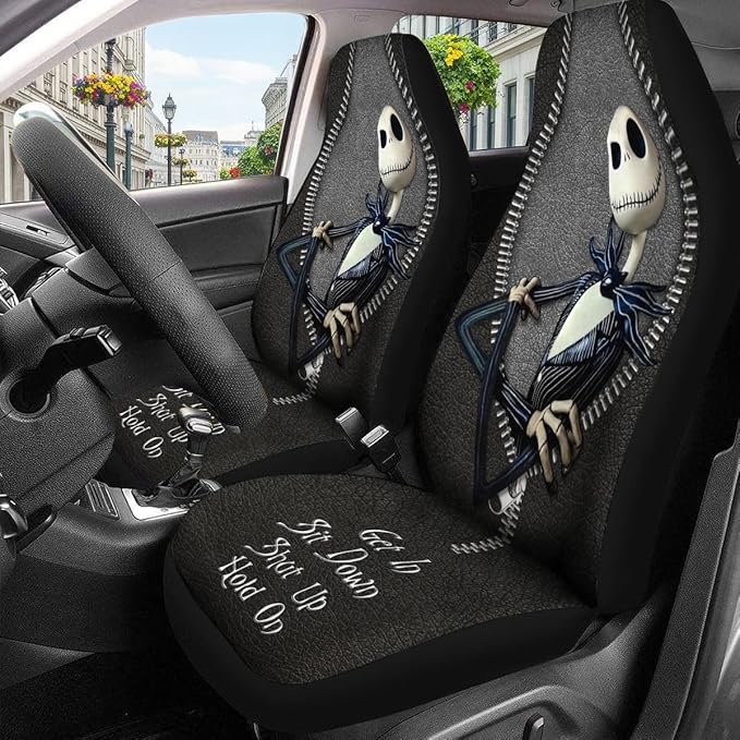 GENANY Nightmare Skellington Car Seat Covers Set of 2, Horror Breathable Front Seat Covers for Truck Sedan SUV, Spooky Car Accessories, Horror Gift for Women Men