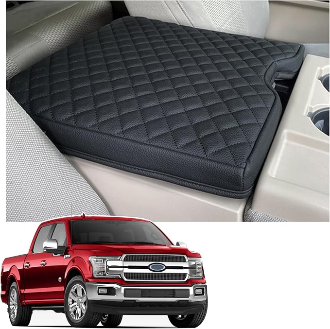 JDMCAR Thicker Center Console Cushion Compatible with 2015-2026 Ford F150 / 2017-2026 F250 F350 F450 with 40/20/40 Jump Seat, Customized PU Leather Cover Center Console Lid Protector (Jump Seat Only)
