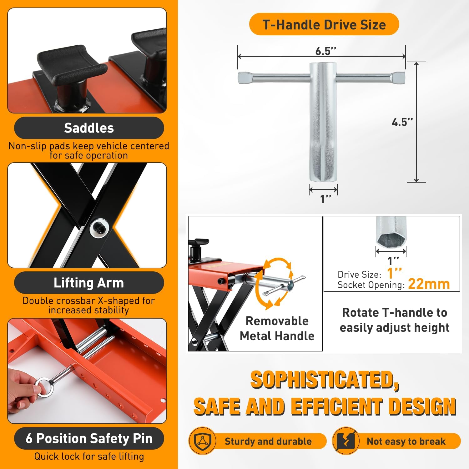 Nilight Motorcycle Lift 1100 LBS ATV Scissor Jacks with Saddle Safety Pin Crank Handle 3.7"-15.7" Hoist Stand Heavy Duty Steel Lifter Jack for Motorcycles Dirt Bike Garage Storage Repair Tool, Orange