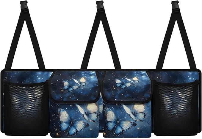 Blue Butterfly Print Car Trunk Organizer, Hanging Car Back Seat Storage Bag Multipurpose Auto Trunk Organizer Universal Automotive Trunk Storage Accessories