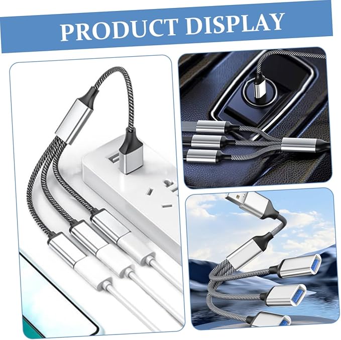 KALLORY USB Hub Splitter 1 Male to 3 Female Portable USB Power Adapter for Laptop and Car for Fast Charging and Data Sync
