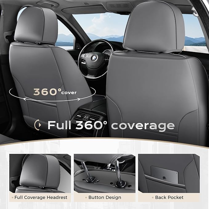 Coverado Car Seat Covers Front, Seat Covers for Cars, Waterproof 2-Pack Car Seat Cushions, Leather Carseat Seat Protectors, Universal Seat Covers Fit for Most Sedans SUV Pick-up Trucks(Gray&Black)