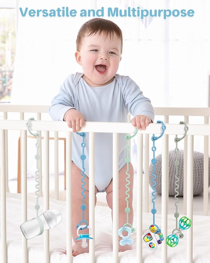 LittleHugs Toy Straps for Baby, Adjustable Toy Holder for Stroller Accessories, Silicone Tether Pacifier Clip, No Throw Travel Essential Leash for High Chair, Car Seat (boy-4 Pack)