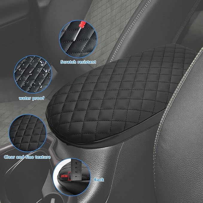 INTGET Center Console Armrest Cover for Toyota RAV4 Accessories 2025 2024 2023 2022 2021 2020 2019 Leather Middle Console Lid Pad Arm Rest Covering Car(Black with Cushion Texture)
