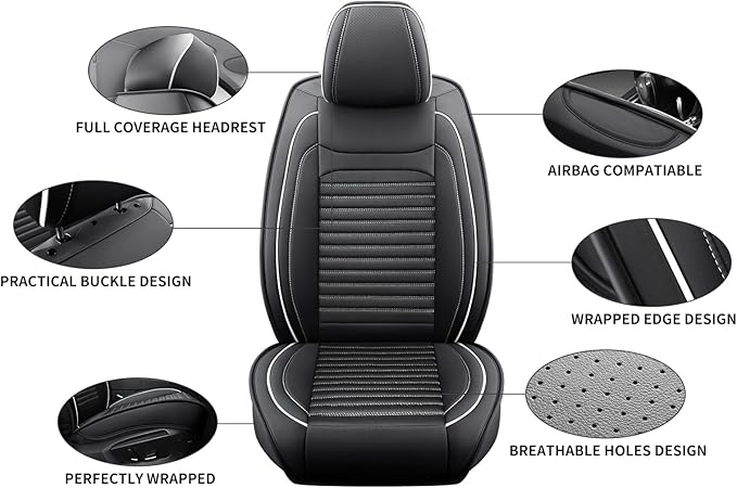 Car Seat Covers Full Set Fit for Toyota Avalon 1997-2022, Premium Faux Leather Car Seat Protector, Breathable, Anti-Slip, Comfortable & Durable (Black&White,Full Set)