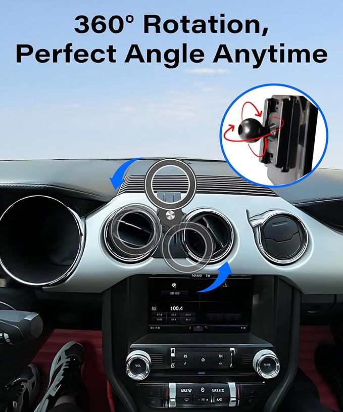 Car Phone Holder for Ford Mustang 2016-2023 Accessories Compatible with MagSafe Hands-Free 360 Degree Rotation Adjustable Cell Phone Mount Does Not Affect Air Vent