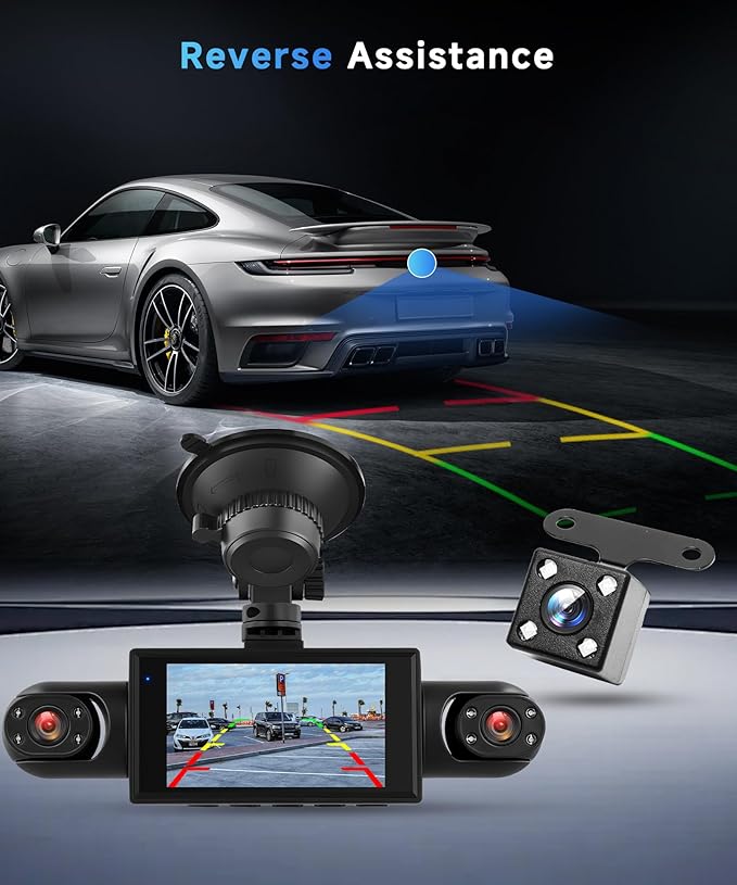 360°Dash Cam Front and Rear Inside Left Right, 4 Channel FHD 1080P Dash Cam for Cars,3 Inch Dashcams with Night Vision, Loop Recording, Motion Detection, 24H Parking Mode Monitor,Reverse View