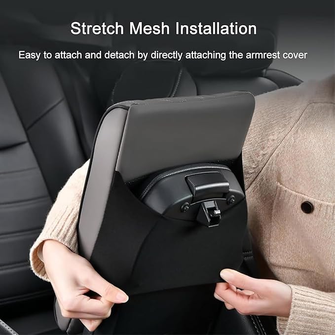 Leather Car Armrest Box Pad for Tesla Cybertruck 2023 2024, Memory Foam Car Center Console Cover Comfort Waterproof Arm Rest Cushion Pad Universal Accessories,A/Black