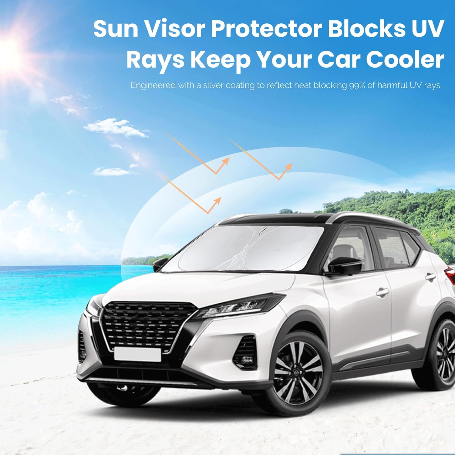 Custom Fit Nissan Kicks Windshield Sunshade 2018 2019 2020 2021 2022 2023 2024 2025 for Kicks, S, SV, SR Crossover Accessories Front Window Shades Car Shield Cover 240T Sun Visor Blocks UV Rays