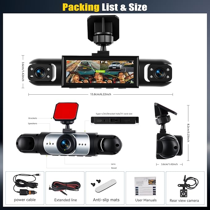 4 Channel 360° Dash Cam Front and Rear Inside Left Right,3.16" 1080P Dash Camera for Cars Car Camera with IR Night Vision,Loop Recording,Parking Assistance,24H Parking Monitor