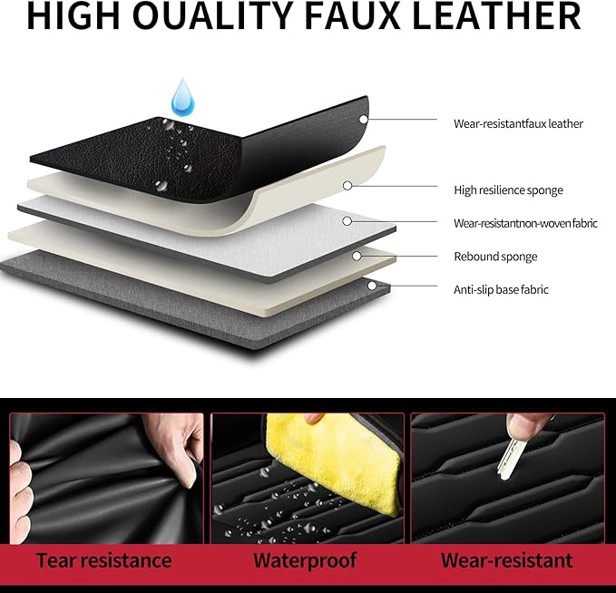 Fit Avalon Car Seat Covers for Toyota Avalon 2001-2024 2025 2026 - Upgraded Premium Waterproof & Breathable Leather, Airbag Compatible, All-Weather Seat Cushion Protector (Full Set, Black)