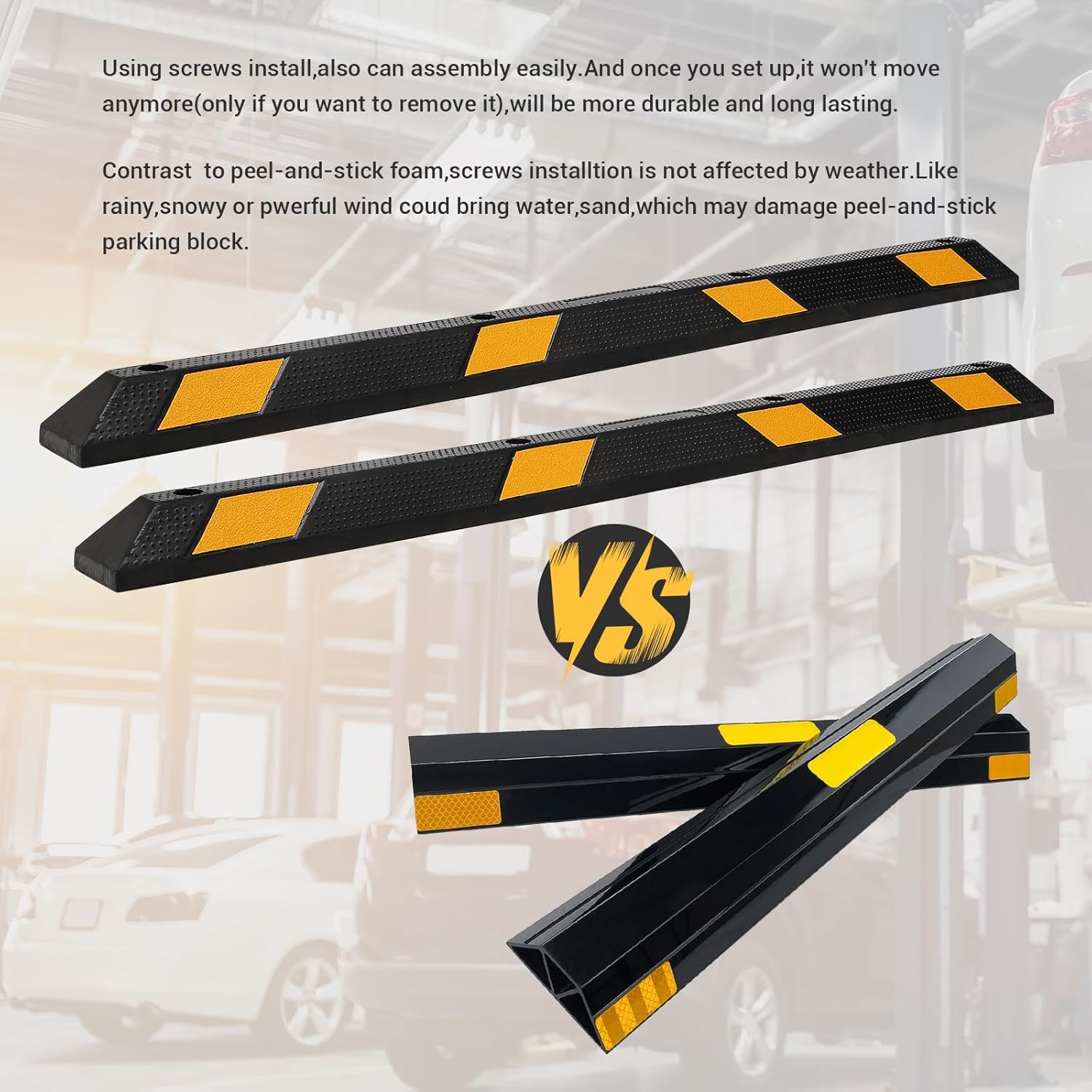 1-Pack 72" Rubber Parking Curb, Heavy Duty Long Garage Floor Wheel Stopper with Highly Visible Yellow Reflective Stripes, Car Parking Bumpers for Truck, RV, Trailer