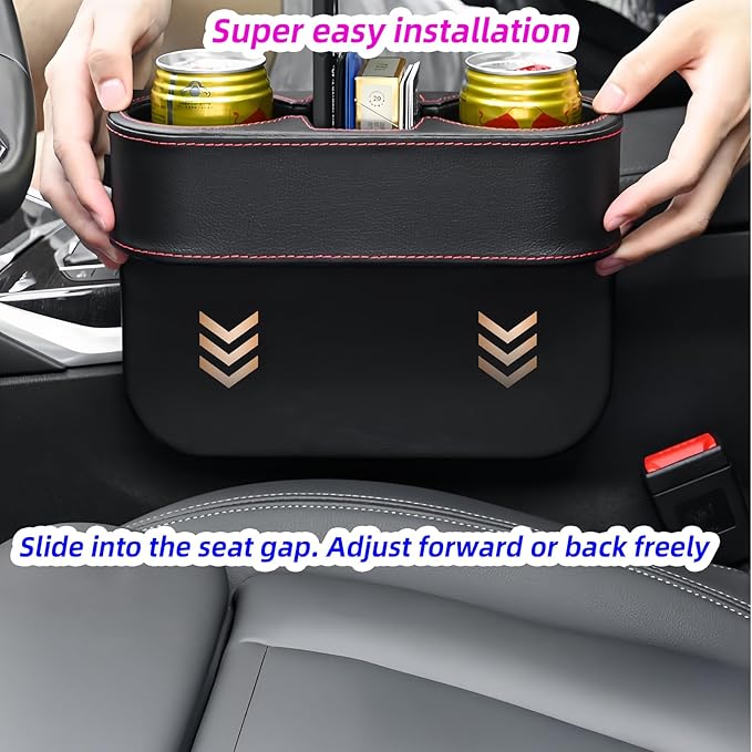 Car Cup Holder Expander & Seat Gap Filler - PU Leather Cover with Stitching, Multifunctional Front Seat Organizer, for Car Truck Van, Holds Large Cups and Phones,Prevent Dropping Items (1 Pack, Gray)