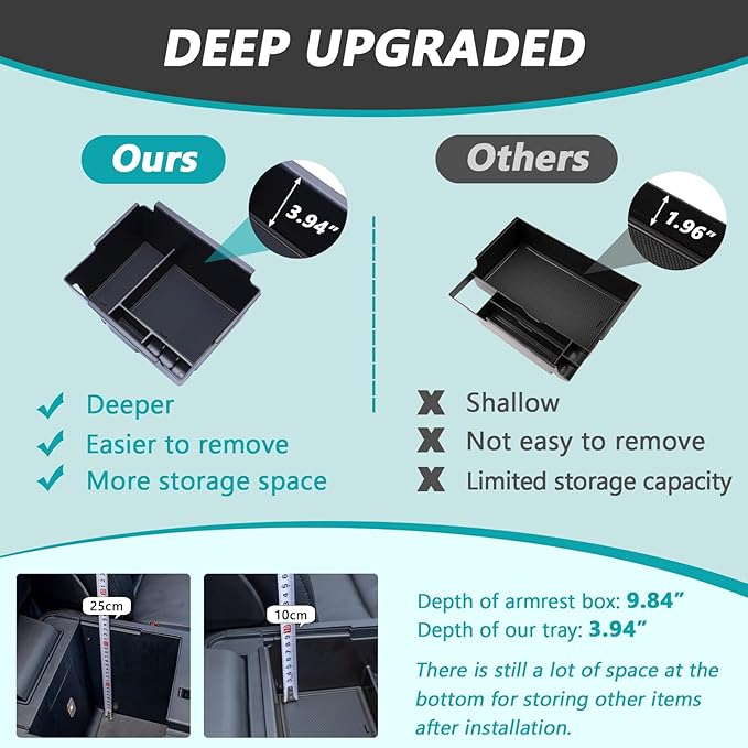 TOPINSTALL Black Center Console Organizer Tray Compatible with 2020-2025 2026 Ford Explorer Accessories, Deep Armrest Storage Box with Coin Holder & Non-Slip Mats, 6th Gen Explorer Accessories