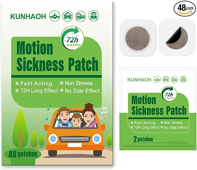 (2026 New) Motion Sickness Patches Non-Drowsy, 100% Natural Motion Sickness Patch(Efficient– Lasts 72 Hours)-for Car Airplane Ship Altitude Sickness(Travel Essentials)-for Adults and Kids(48 Count)