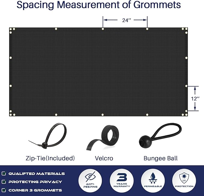 Windscreen4less Privacy Fence Screen Heavy Duty Windscreen Fencing Mesh Fabric Shade Net Cover with Brass Grommtes for Outdoor Wall Garden Yard Pool Deck, 8'x258' Black