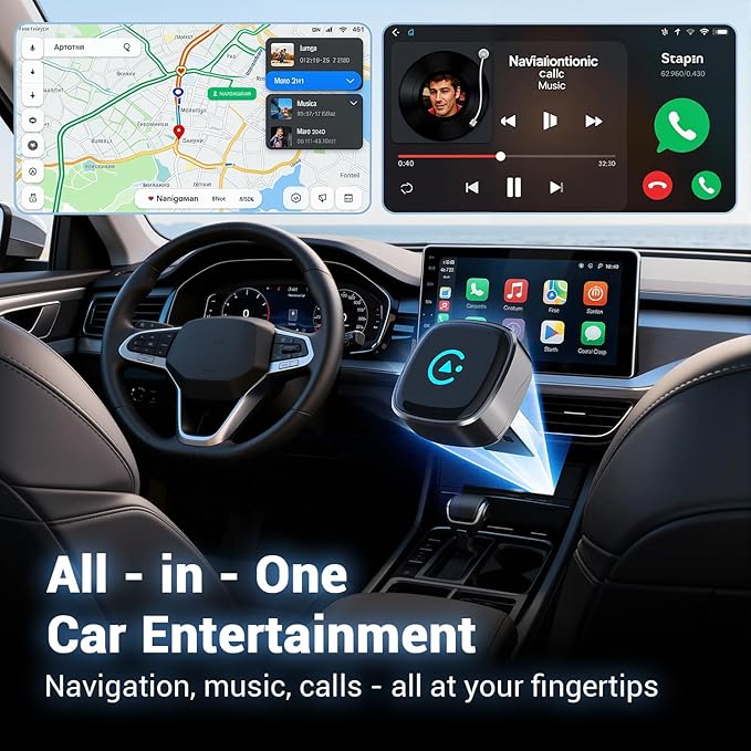 2-in-1 Wireless CarPlay & Android Auto Adapter, Plug & Play CarPlay Dongle Converts Wired to Wireless, Fast Auto-Connect, No Delay, Compact Design for iPhone & Android with USB/USB-C Port（Silver gray）