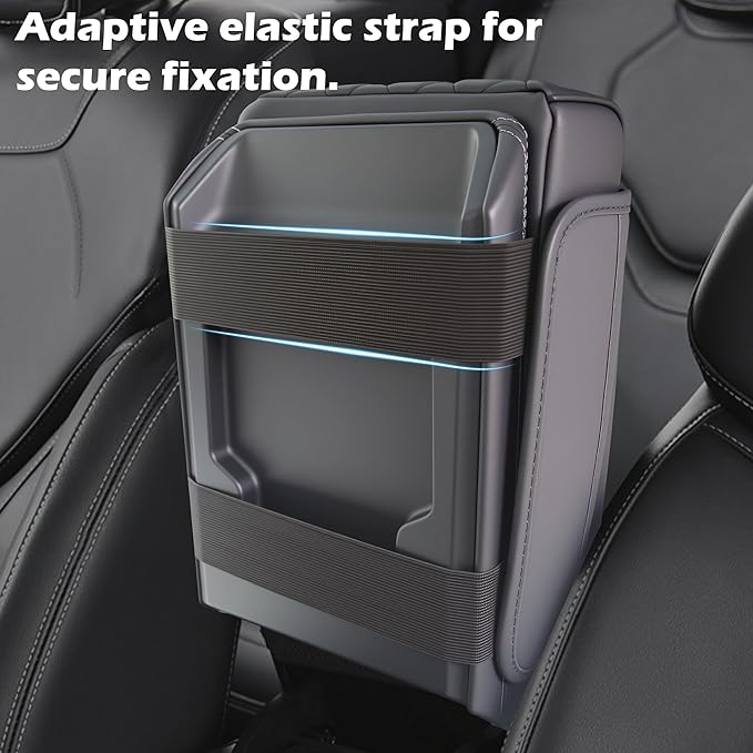 Upgraded Heightening Cup Holder Car Center Console Cover, Leather Car Armrest Cover Cushion with 2 Storage Bags,Car Armrest Storage Box Interior Accessories for Most Vehicles (Black)