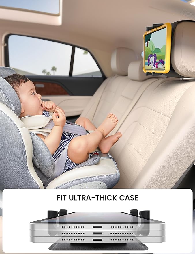 Lamicall 2 Pack Tablet Holder for Car Headrest - [Thick Case Friendly] Car Tablet Mount for Backseat, Road Trip Essentials for Kids, for iPad Pro, Air, Mini, Galaxy, Fire HD, 6.1-13" Tablets