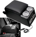 Black Universal Truck Seat/Bench Organizer with LED Light, USB Port, Cup Holders, Armrest, Padded Top Lid - Ideal for Business Upgrade Center Console Organizerand