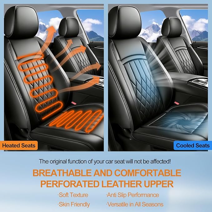 Fit Palisade Car Seat Covers for Hyundai Palisade 2020-2026 - Premium Leather, Waterproof, All-Weather, Airbag Compatible, Breathable, Easy Install,Only 2 Front seat Covers, Black