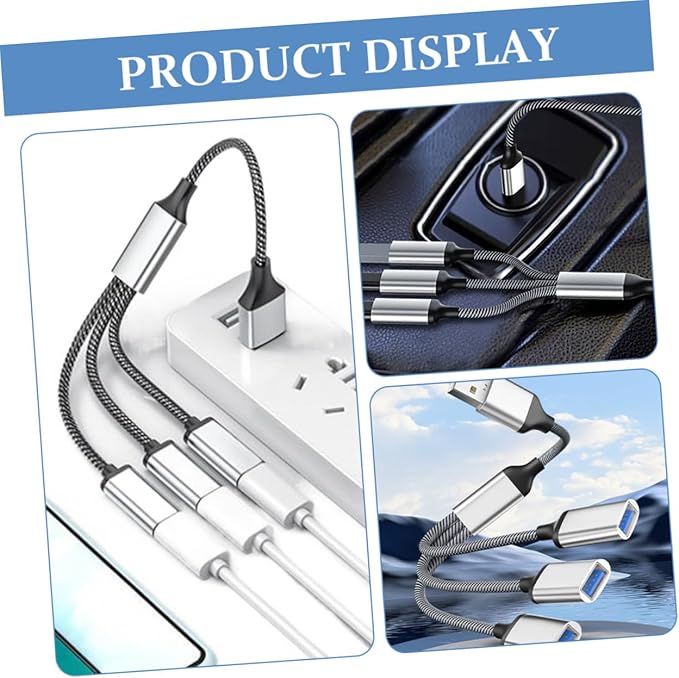 Portable USB Power Splitter Cable Male to Female Ports Compact USB Hub with Over Over-Voltage Protection for Laptop Car and Computer Use