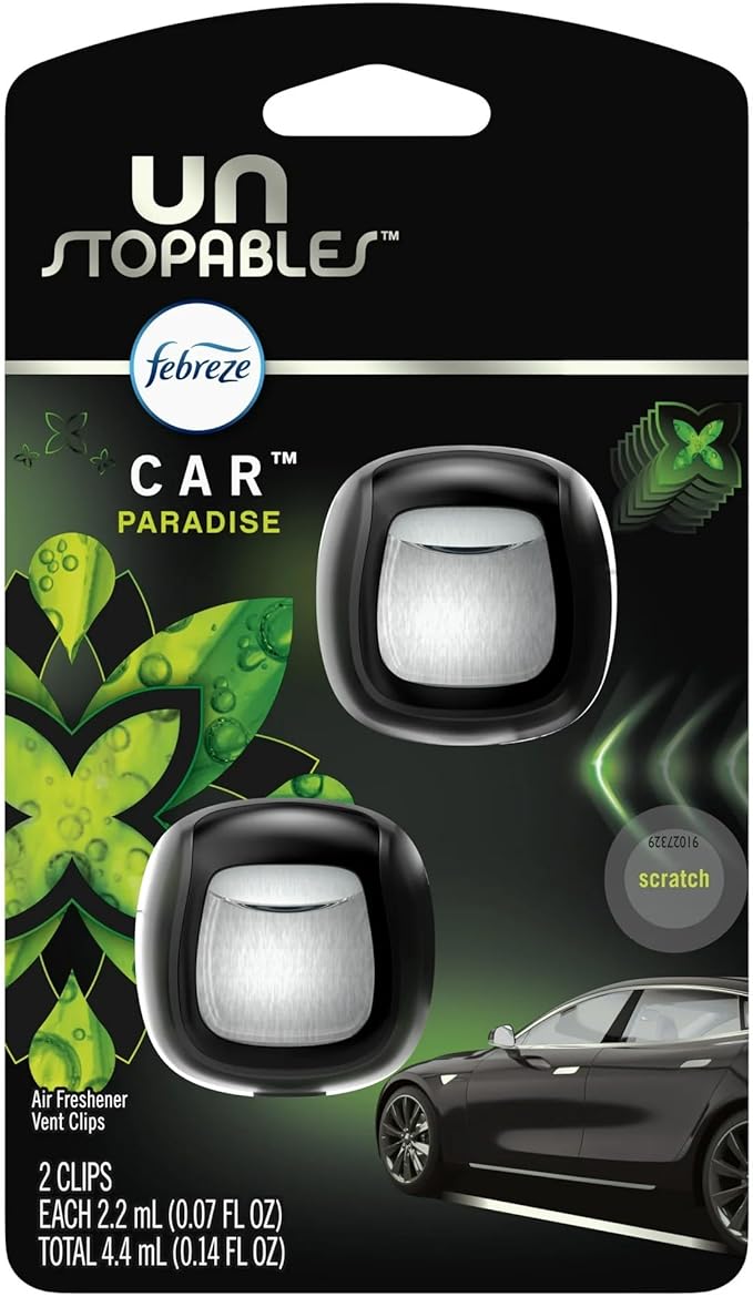 Febreze Vent Clip Car Air Freshener, Odor Eliminator, Unstopables Paradise Scent, 2 CLIPS