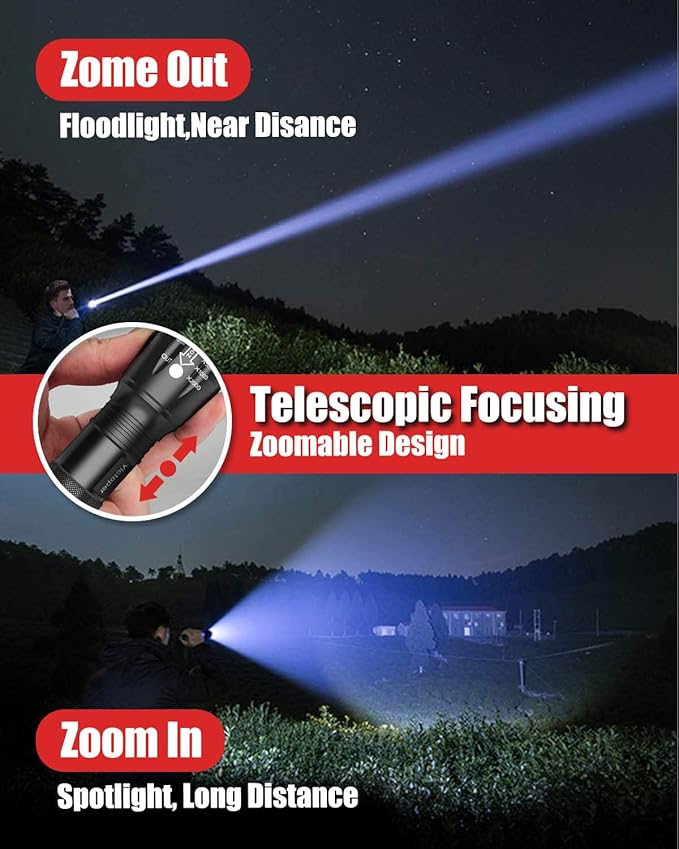 Victoper LED Flashlight 4 Pack, Bright 2000 Lumens Tactical Flashlights High Lumens with 5 Modes, Waterproof Zoomable Flash Light for Outdoor, Gifts for Student Dorm Camping Essentials Camper Gear